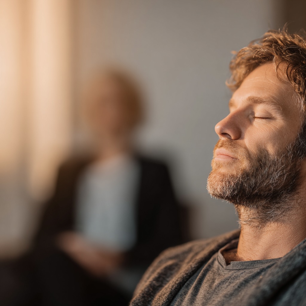 6 Phases of EMDR Therapy man sitting in EMDR therapy session with closed eyes getting the benefits