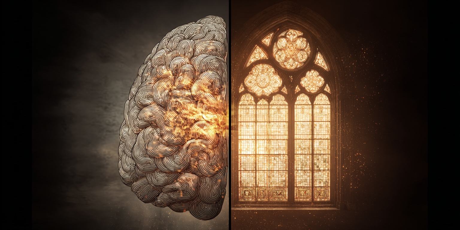 What Is EMDR Therapy and How Does Christianity Play Into It? symbol showing half brain half church depicting christian emdr
