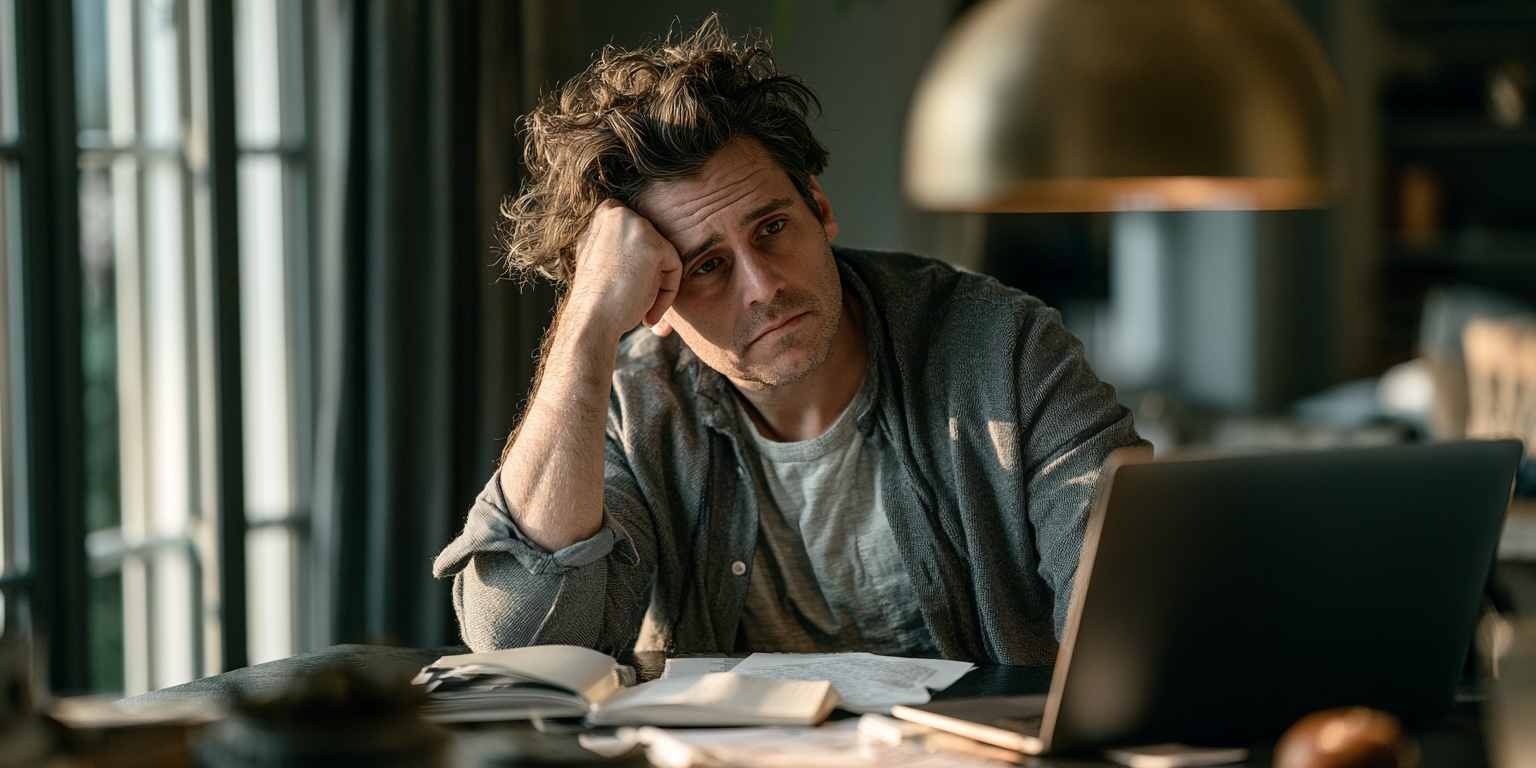 Why Am I So Unmotivated? 12 Common Reasons You Feel Stuck and How to Move Forward a man struggling to find motivation to work